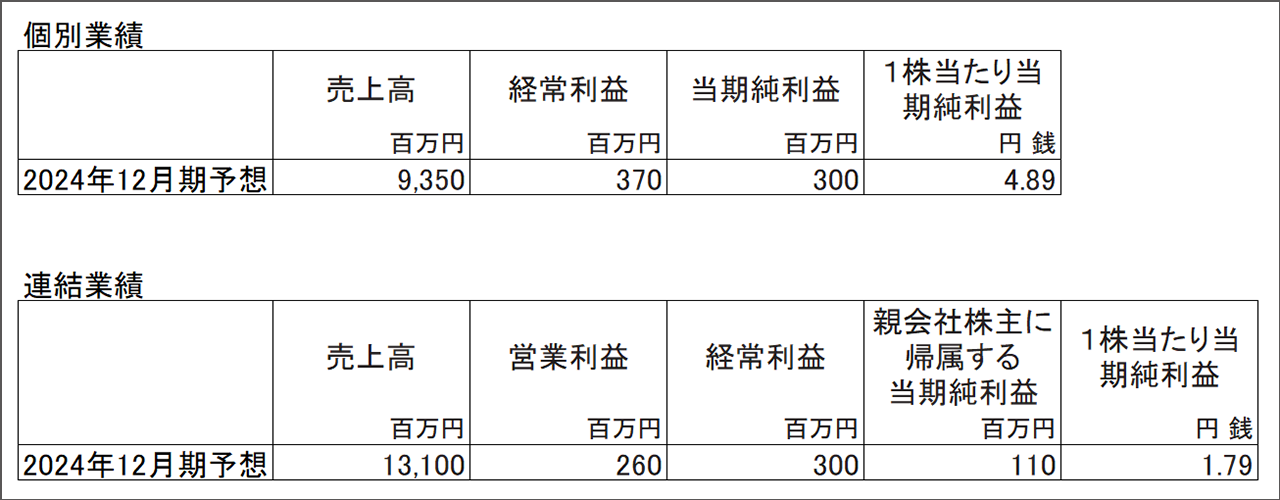 2024年12月期 業績予想